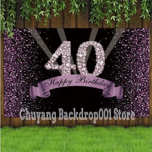 Purple 40th Photo Backdrop Lady Men Happy Birthday Party Light Gliter Champagne Decoration Photography Backgrounds Banner