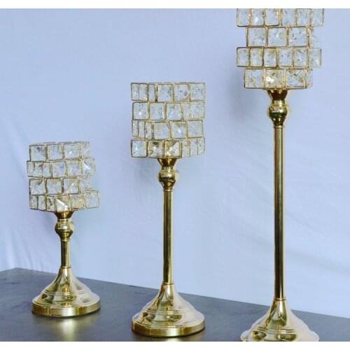 Crystal Tealight Candle Holders Gold Candlestick Metal Candle Stand Lantern For Wedding Decoration Centerpiece 10pcs/Lot