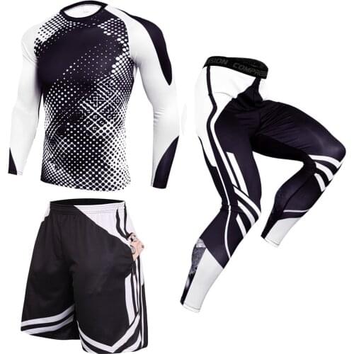3-Piece Sets Compression Suits Men Quick Drying Set Clothes Sports Running MMA Jogging Gym Work Out Fitness Tracksuit Clothes