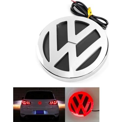 Red 4D LED 110mm Rear Trunk Lid Car Logo Light Badge Sticker Light For VW Volkswagen Polo Tiguan Scirocco