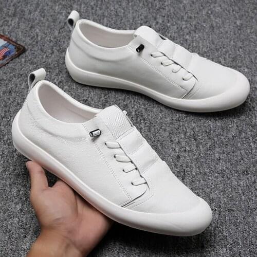 2020 Men Sneakers Genuine Leather Shoes Casual Male Footwear Fashion Brand White Shoes Mens Cow Flat with White Sneakers