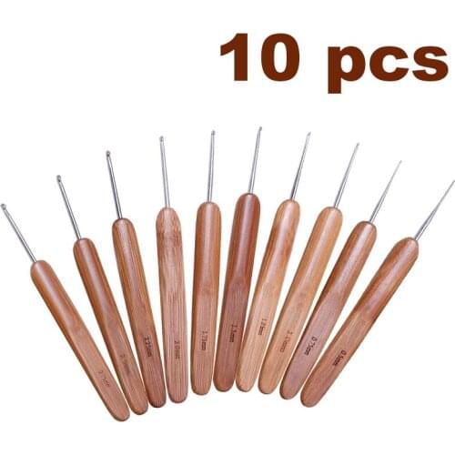 Nonvor 10pcs New Arrival Bamboo Knitting Crochet Hooks Needles Set Knitting Hooks DIY Needles For Yarn Handle Crafts Accessory