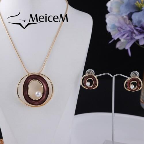MeiceM 2021 Hot Sale Circle Chokers Necklace Set Statement Women Jewelry Trendy Enamel Alloy Chain Necklaces Big Pendant