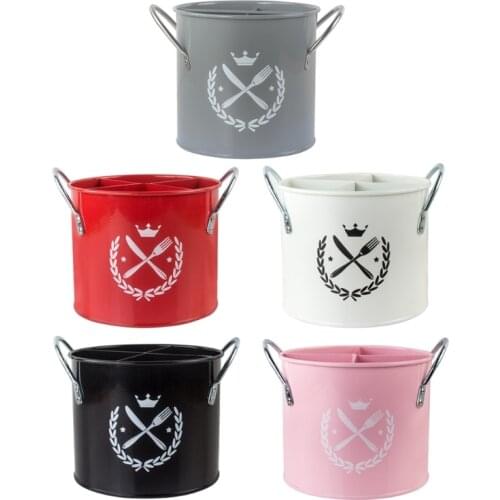 Metal Caddy Utensil Holder with 4 Compartments Rustic Farmhouse Kitchen Storage Bin Chopstick Basket Fork Drying Rack