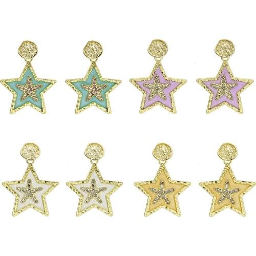 Fashion Fine jewelry woman earring lovely stars long earrings Young girl stud earrings Simple Trendy Gold metal Jewelry