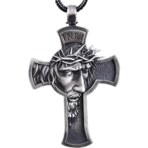 Mens Pendant Simple Crown Of Thorns Jesus Cross Necklace Mens Jewelry Religious Savior Retro Pendant Necklace Accessories