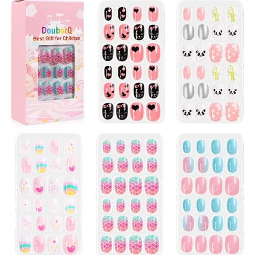 120pcs Kids Full Cover False Nails Press On Self Adhesive Nail Manicure Tips Candy Color Fake Nails Nail Art For Children