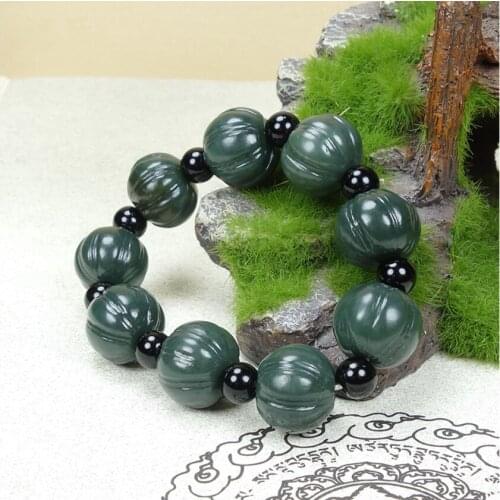 Natural hetian green jade bracelet bangle jadite jade pumpkin beads bracelets jade jewelry gemstone bracelet for women men