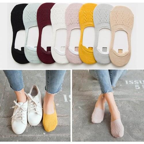 Candy Color Invisible Non-slip Low Cut Socks Fashion Women Casual Cotton Breathable Ankle Boat Socks 5Pairs