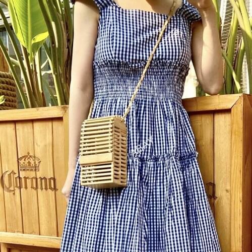 New mobile phone bag bamboo woven bag Mini womens hollow one shoulder slant span bag fashion summer seaside holiday beach bag