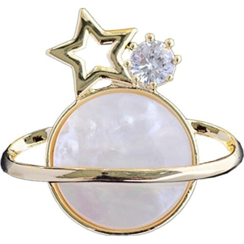 New Natural Shell Planet Magnet Brooch Zircon Crystal Corsage Suit Shirt Collor Luxulry Jewelry Gifts for Women Accessories