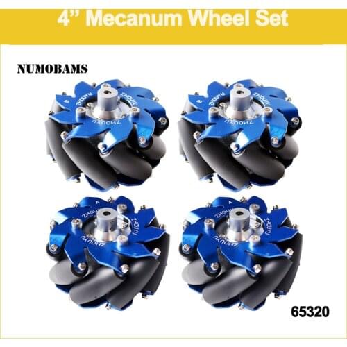 NUMOBAMS 65320 4 Inches High-Strength 30kg Load Capacity Mecanum Wheel Set Aluminum Vehicle Roller DIY Robot Accessory