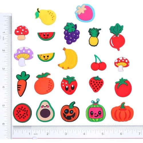 Single Sale 1pc Fruits&Flowers PVC Shoe Charms,Shoe Buckles Accessories Fit Bands Bracelets Croc JIBZ,Kids Party X-mas Gifts