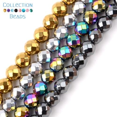 3/4/6/8/10mm Natural Stone Colorful Faceted Hematite Stone Beads For Jewelry Making Beads Diy Bracelet Accessories 15