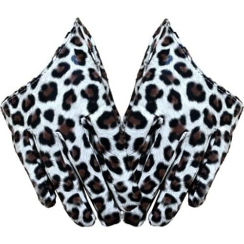 Female performance Pu leather gloves street dance nightclub DS dance Mittens Women sexy leopard punk driving leather gloves H73