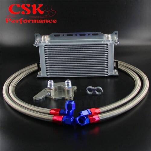 Fits For BMW Mini Cooper S R56 Filter Adapter +19 Row Oil Cooler w/ Bracket Hose Kit