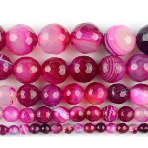 Natural Faceted Rose Red Striped Agates Stone Round Loose Spacer Beads For Jewelry Making 4/6/8/10/12mm DIY Bracelet Handmade