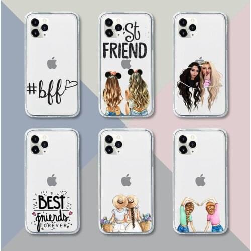 Best friends Phone Case Transparent For iPhone 12 11 pro mini XS XR X max 5 6 s 7 8 plus Soft TPU Clear Mobile bags