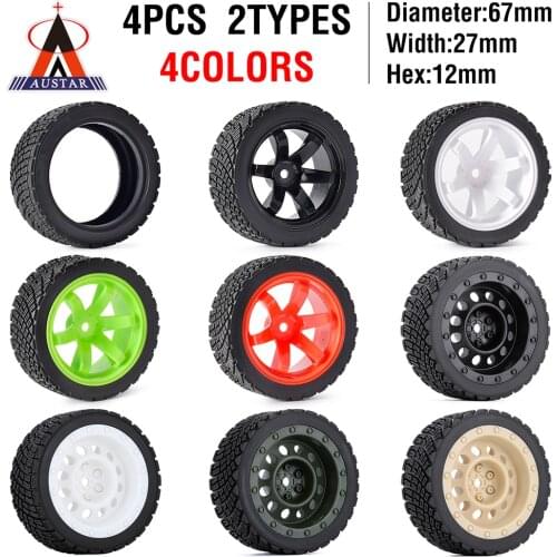 Austar 4PCS 12mm Hex 67mm RC Car Rubber Tires Wheel Rim for 1/10 Rolly HPI WR8 HSP 94177 WLtoys 1/14 144001 RC Car Accessories
