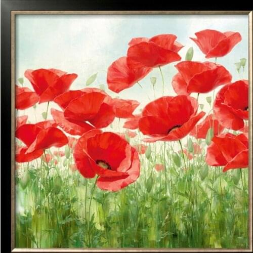 Handmade Poppy Garden Red flower Needlework Embroidery DIY Cross Stitch Kits Crafts 14CT Unprinted Home decor wall Arts