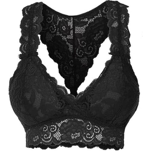 Sexy Lace Underwear Women Bra Solid Color Deep V-neck Crop Tops Padded Fitness Yoga Tank Top Female Underwear Bras