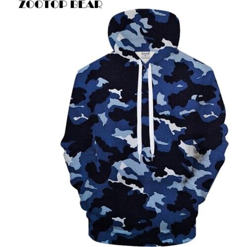 Navy Blue Camo 3DPrint Hoodies Men Women Sweatshirt Casual Tracksuit Male Hoodie Coat Pullover Streetwear Drop ship ZOOTOP BEAR