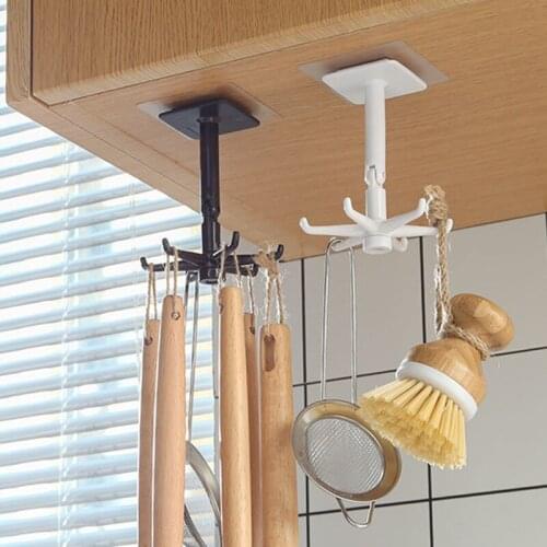 360 Degrees Rotating Hook Punch-Free Clothes Ties Bag Hanger Bathroom Organizer Holder Kitchenware Storage Rack Kitchen Utensils