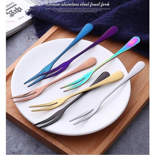 Colorful stainless steel finger food party fork, small cake dessert fondue fork, dinner food picks, food stick fruit, party fork