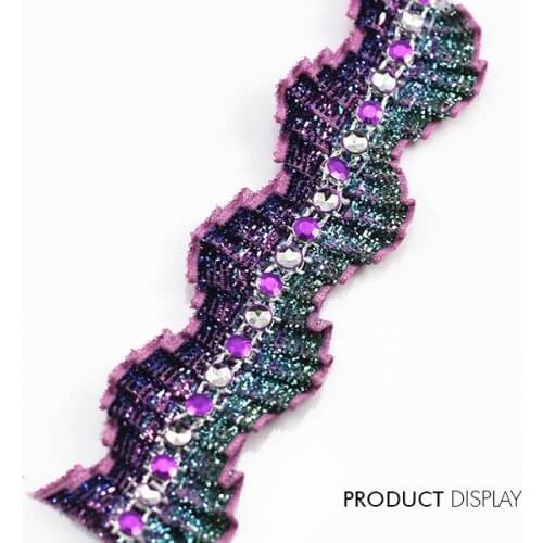 Beaded Glitter Purple Fabric Braided Sew on Lace Applique Decorated Lace Ribbon Trim Sewing Supplies for Craft DIY 20yard/T776