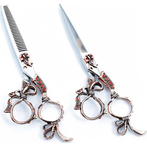 Upscale japan 440c 6 inch Retro gem hair scissors hairdressing scissor cutting barber makas haircut thinning shears cut scissors