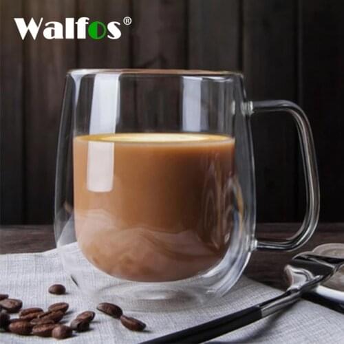 Walfos Resistant Double Wall Glass Coffee/Tea Cups And Mugs Travel Double Coffee Mugs With The Handle Mugs Drinking Shot Glasses