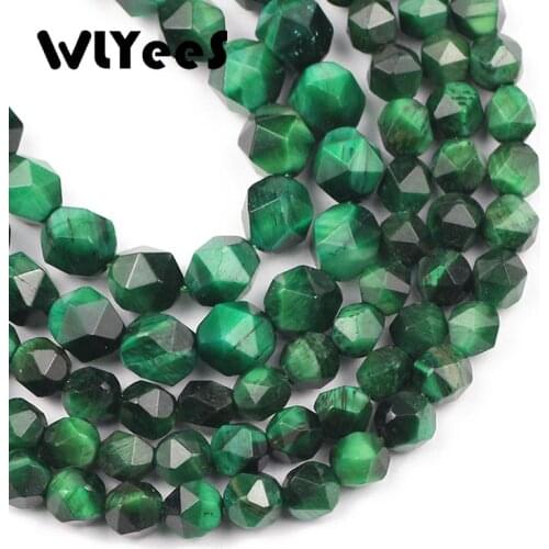 WLYeeS Natural Green Tiger Eye Stone 6 8MM Big Faceted Spacer loose beads for Jewelry Making Charm Men Bracelet DIY 15'' Strand