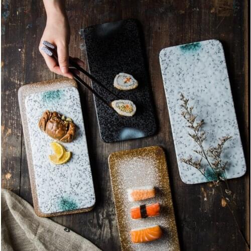 Japanese Ceramic Sushi Plate Creative Flat Flat Plate Rectangular Cake Plate Black Household Tableware Breakfast Plate
