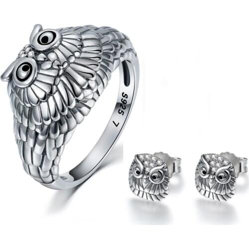 Owl jewelry sets Sterling Silver Jewelry GW brand Jewelry for women & men ,925 silver earrings and pendant and ring SET-002H15