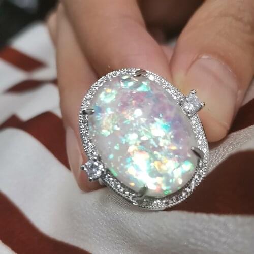 Womens 925 Sterling Silver Opal Ring Jewelry Ring Wholesale Size 6-10