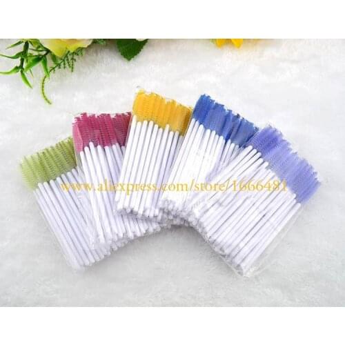 100 pieces/lot Different Color Synthetic Fiber Disposable Eyelash Brush Mascara Wand Brush