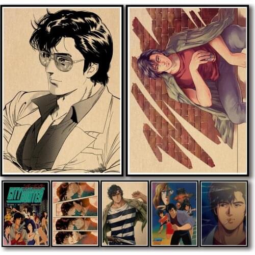 19 Designs Anime City Hunter Kraftpaper Poster Artwork Fancy Wall Sticker for Coffee House Bar A3