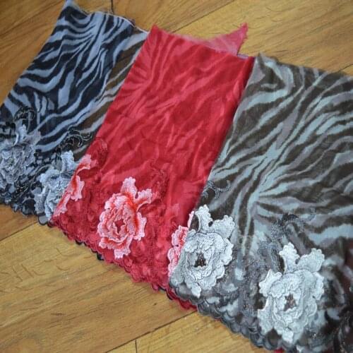 2yds/lot)red~brown~black white mixed shiny silk embroidery floral leopard Venise Venice Lace Trim Applique Sewing Craft 1731802