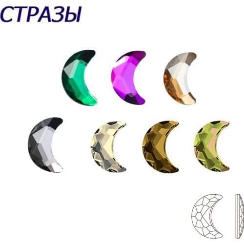 5×8mm 100pcs Moon Design Rhinestone Diamond Flat Bottom Nails Accesorios Glitter Glass Nail Art Crystal 3D Nail Art Decoration