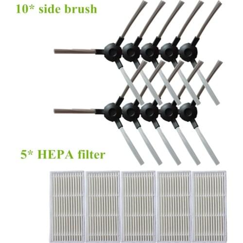 5x Robotic Vacuum Cleaner Parts HEPA Filter + 10x Side Brush for Duoro XClean Suzuka COCO SMART 780T Series Robot Vacuum Cleaner