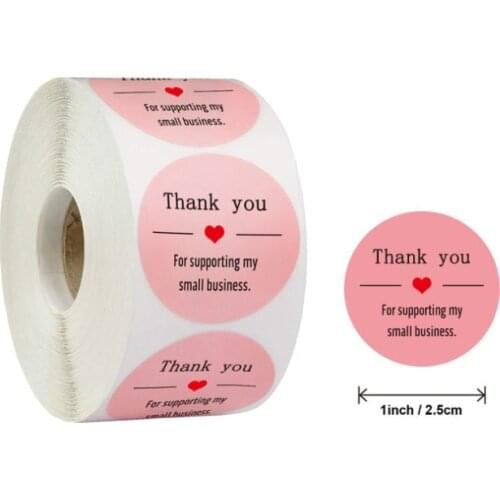 5000pcs wholesale Round roll Pink Thanks for supporting my small business sticker portable tearable gloss stickers decoration