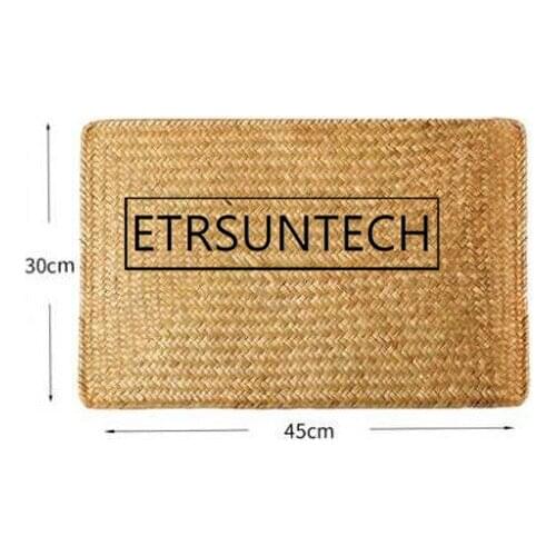 60pcs Handmade Cattail Weave Insulation Pad Table Mat Rectangle Vintage Picnic Dining Mat 45x30cm