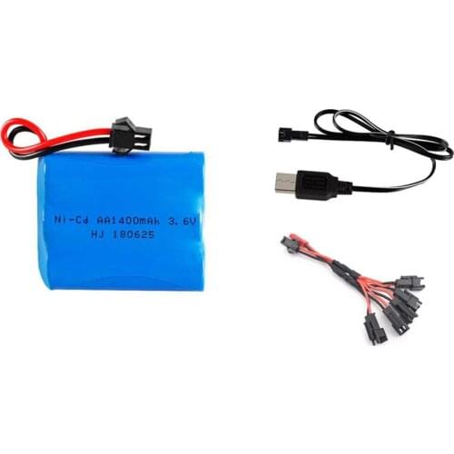Ni-CD 3.6v 1400mAh Battery + USB Charger For RC Cars Robots Tanks Train Gun Boats AA 3.6v Rechargeable Battery Pack