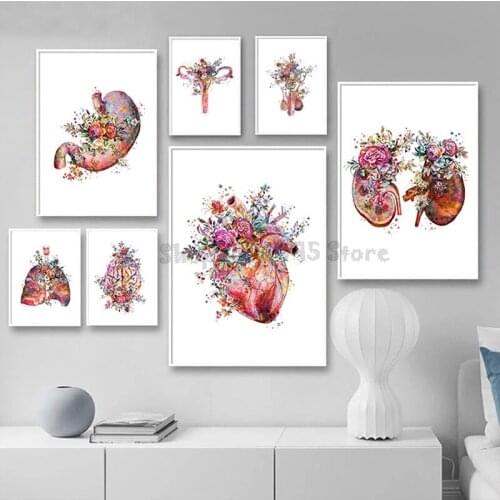 Anatomy Art Medical Floral Organs Heart Lung Diy Diamond full drill Diamond Embroidery Hospital Picture Education decor TT5613