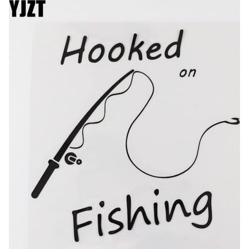 YJZT 14.4CMX14.8CM Cartoon Hooked on Fishing Decal Vinyl Car Sticker Black/Silver 8A-0944