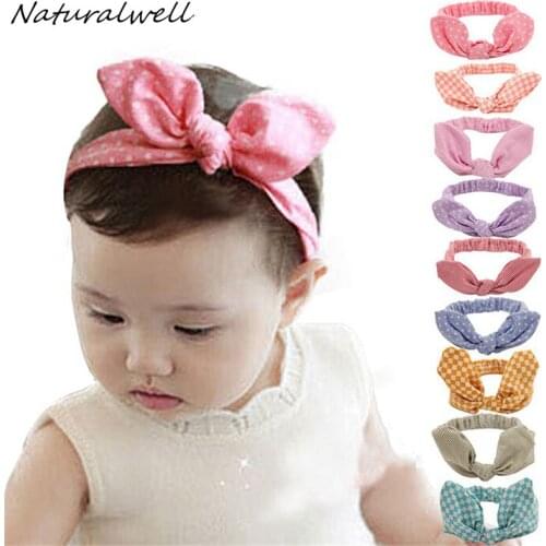 Naturalwell Baby Hair Accessories Infant Baby Kids Girls Headband Lovely Dots Plaid Rabbit Ear Hairband Knot Headwear 1pc HB419