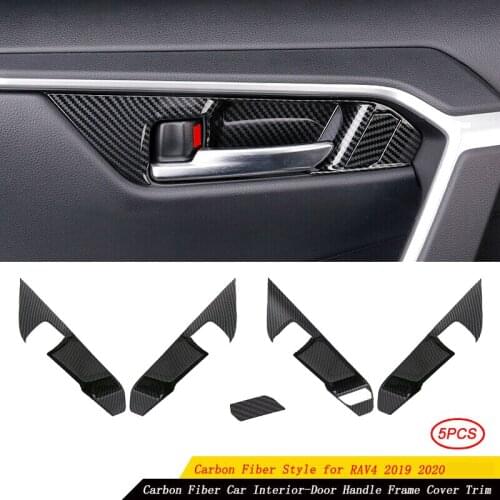 For Toyota RAV4 2019 2020 Carbon Fiber Car Interior Door Handle Bowl Panel Cover Trim Bezel Inner Decor