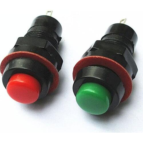 DS-211 / 213 Round Button Switch Red / Green with Lock/ Unlock Reset Small Button Switches Open Hole 10MM 2pcs Retail