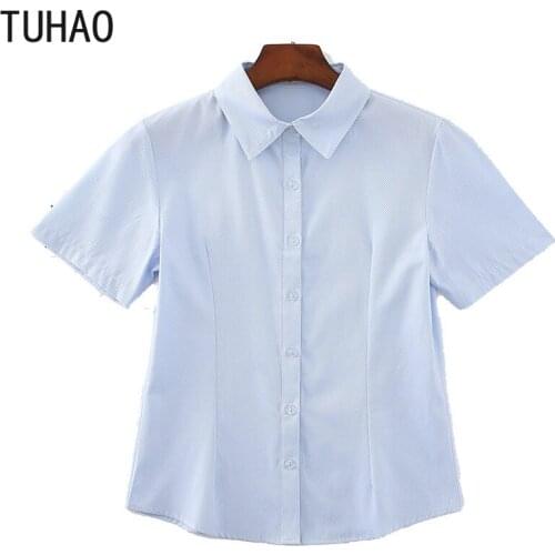 TUHAO Elegant Office Lady Blouse Shirt 2020 Professional Lapel Large Size 9XL 8XL 7XL 6XL Shirt Plus Size Short-sleeved Top WM19