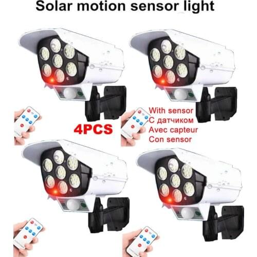 4pcs remote solar fake monitor dummy camera Lights Powered Sunlight Waterproof PIR Motion Sensor Street Lamp for Garden Decorati